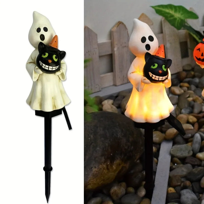 Solar Halloween Pumpkin Garden Stake Lights | Resin Yard Decor