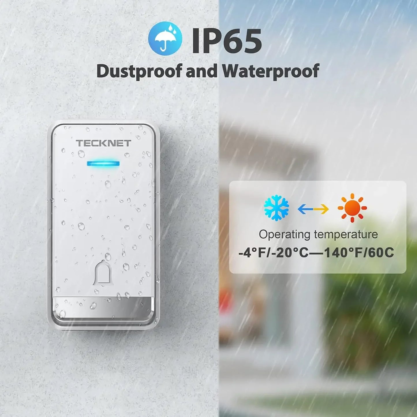 Wireless Doorbell with Plug-through Socket, IP66 Waterproof, 1300ft Range, 60 Ringtones & Adjustable Volume for Home Use Peaceful Pleasures Health and Wellness