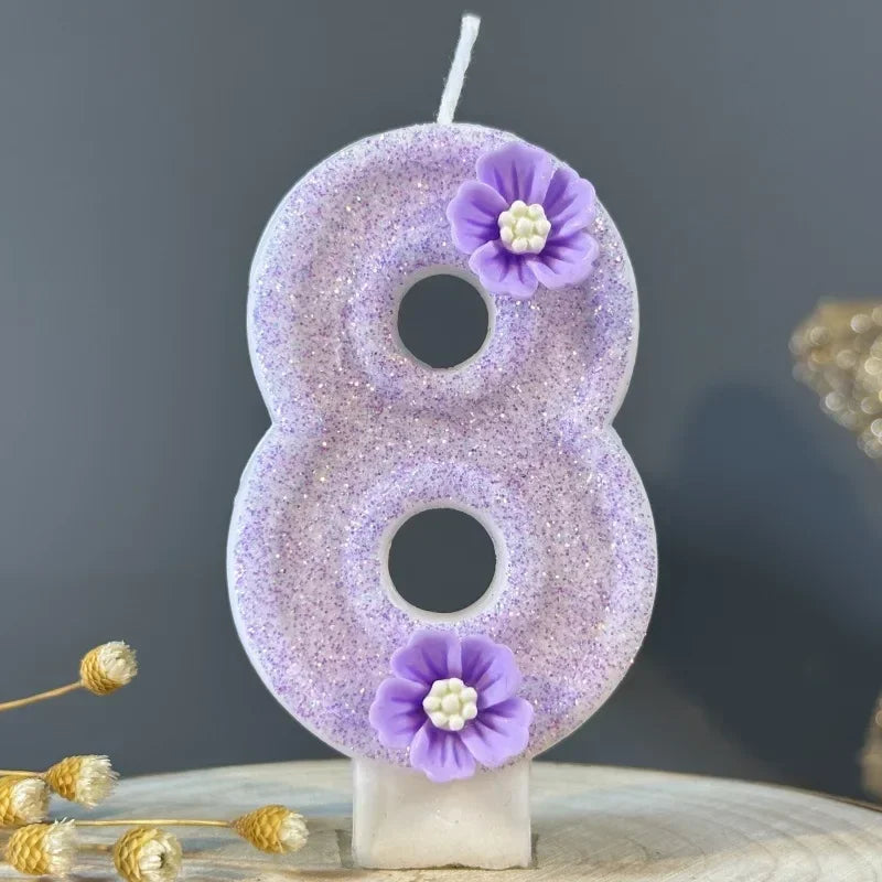 2026 New Cute Purple Flowers 3D Number Cake Candles for Birthday Party Decorations Birthday Decoration Cake Decorating Tools Peaceful Pleasures Health and Wellness 8