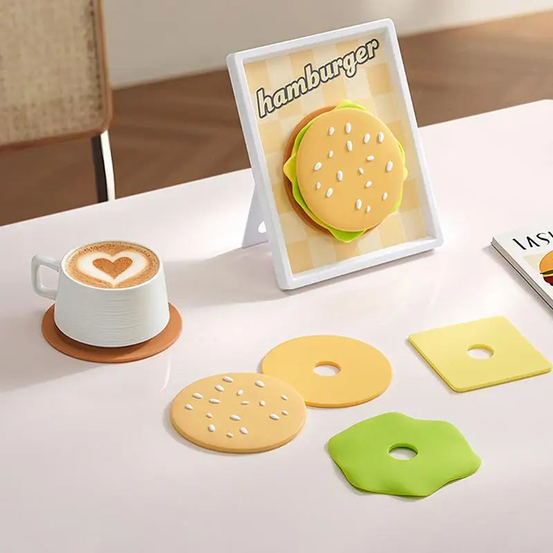 Burger-Shaped Silicone Coasters Set of 5 | Fun Table Decor