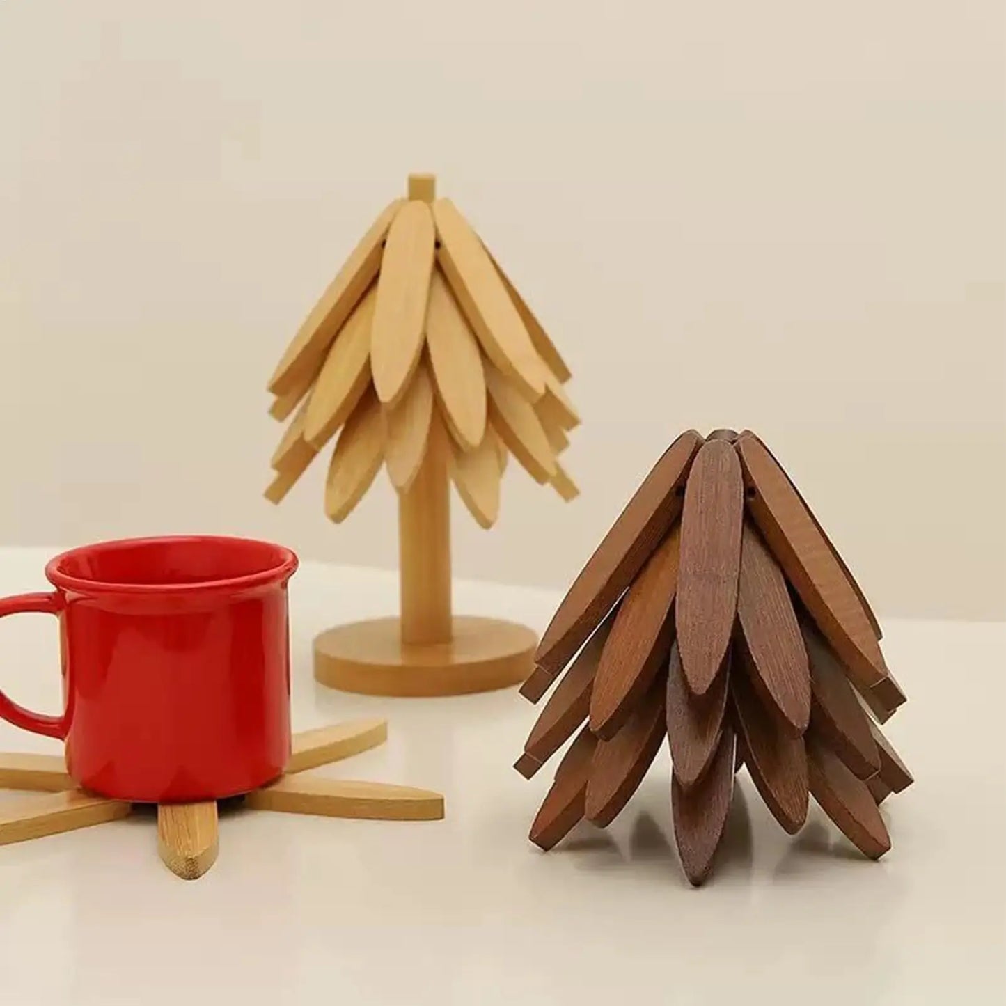 Natural Tree Trivet Set Foldable Aesthetic Placemat Foldable Christmas Tree Coasters For Hot Dishes Bowls Cups Drinks Teapots Peaceful Pleasures Health and Wellness
