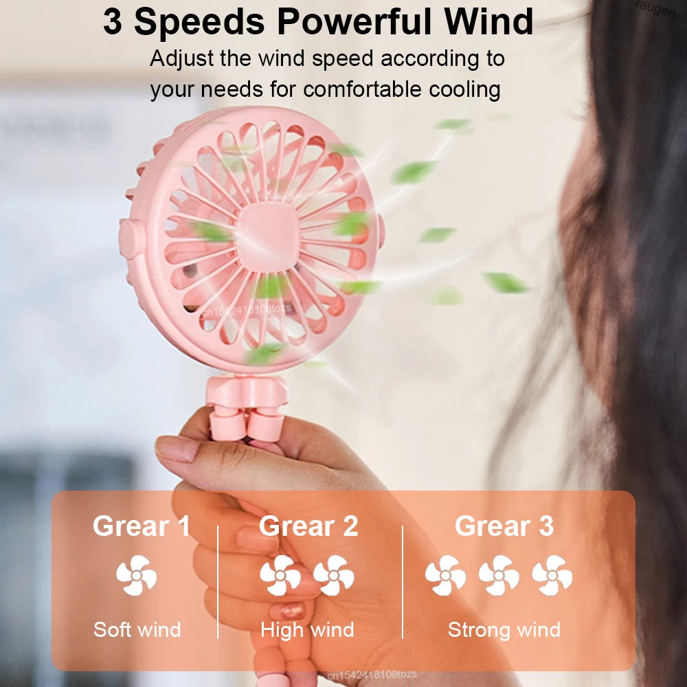 Baby Stroller Fan Portable Handheld 360° Rotate Flexible Adjustable Tripod Air Cooling Fan Rechargeable Baby Stroller Clip Fan Peaceful Pleasures Health and Wellness