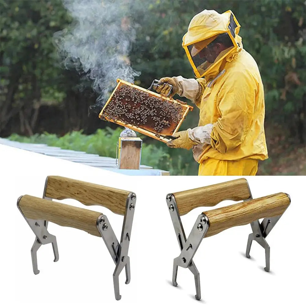 Honeycomb Extraction Beekeeping Spleen Clip High Quality Rugged Beekeeping Tools Stainless Steel Wooden Handle Nest Frame Clip Peaceful Pleasures Health and Wellness