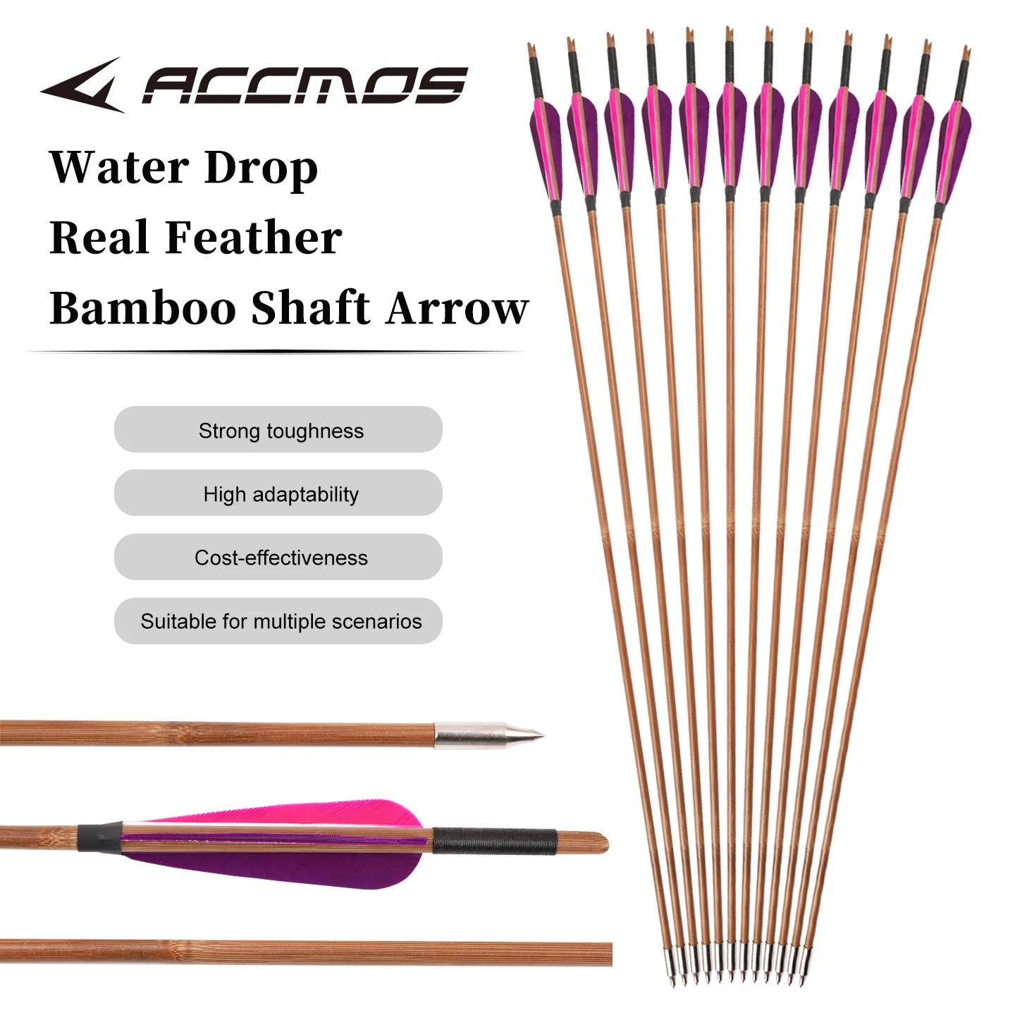 6 12 Bamboo Shaft Arrow 4-inch Purple Pink True Feather Bow Shooting