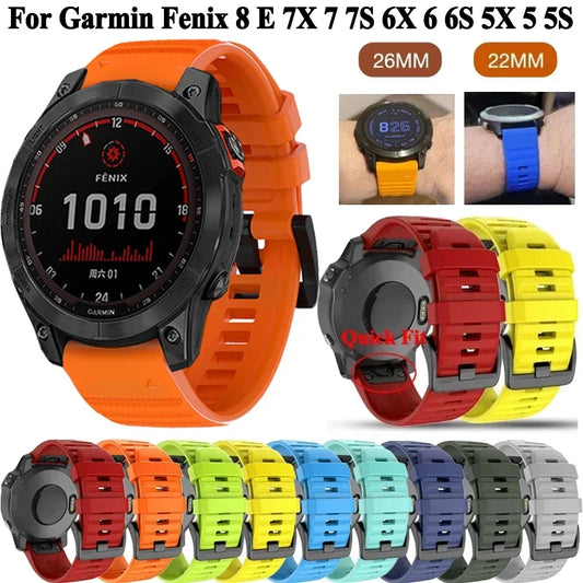Silicone QuickFit Watch Band for Garmin Fenix 8 7X 6X – 22/26mm