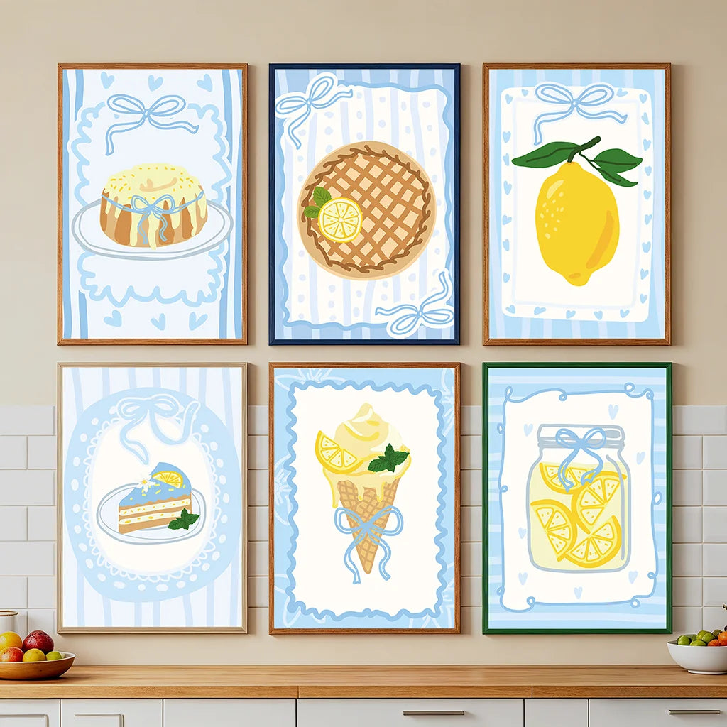 Kitchen Wall Art, Nordic funny Lemon Dessert Canvas Painting, Minimalist Poster Print for Dining Room Wall Decor Peaceful Pleasures Health and Wellness