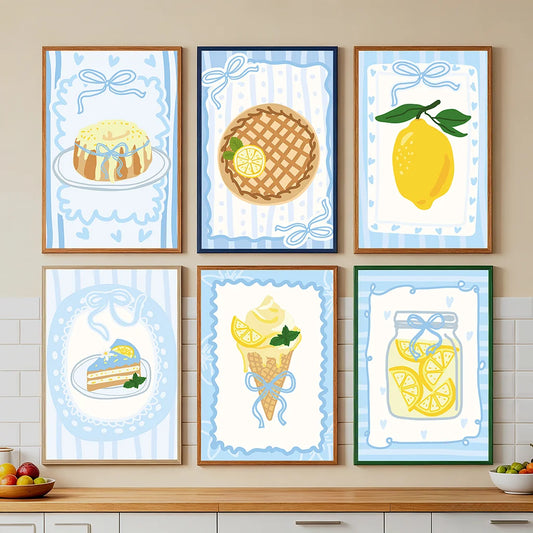Kitchen Wall Art, Nordic funny Lemon Dessert Canvas Painting, Minimalist Poster Print for Dining Room Wall Decor Peaceful Pleasures Health and Wellness
