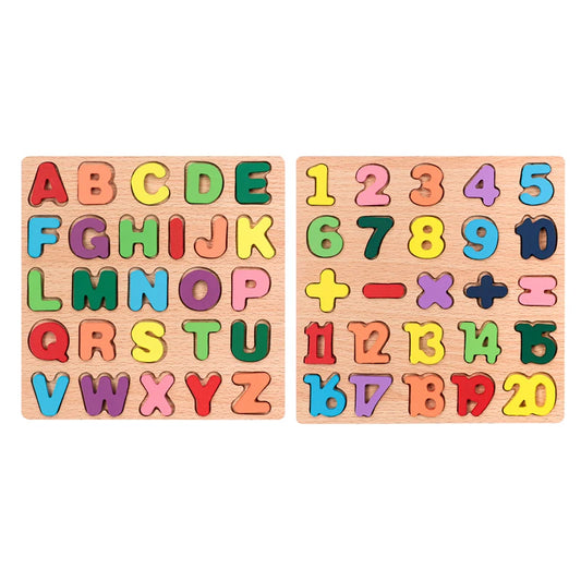 2-Pack Wooden Puzzles Toddlers Alphabet Number Matching Games Peaceful Pleasures Health and Wellness 2-pack
