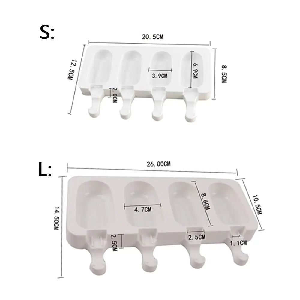 4-Cell Silicone Popsicle Mold | DIY Oval Ice Cream Tray + Sticks