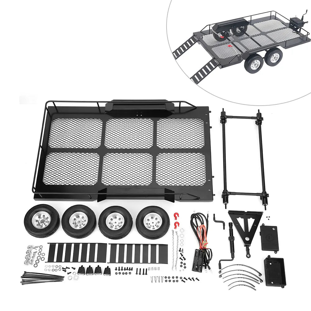 1 10 Trail Metal Car Trailer Accessory Four Tires Fit RC4WD RC