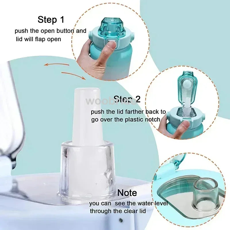 2L Motivational Sports Water Bottle with Time Marker & Straw