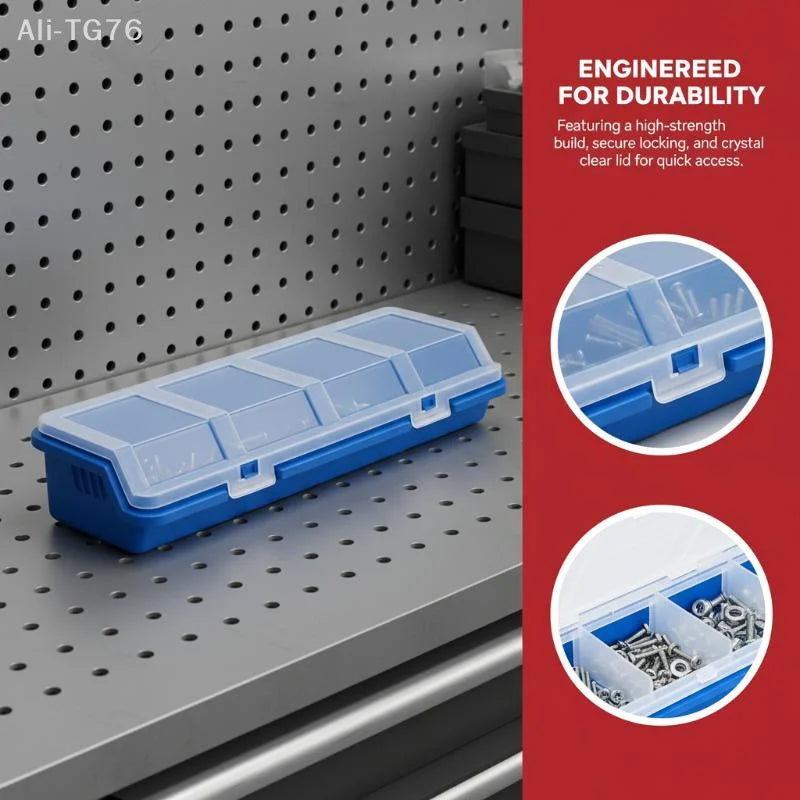 4-Compartment Plastic Screw & Parts Organizer Box with Lid
