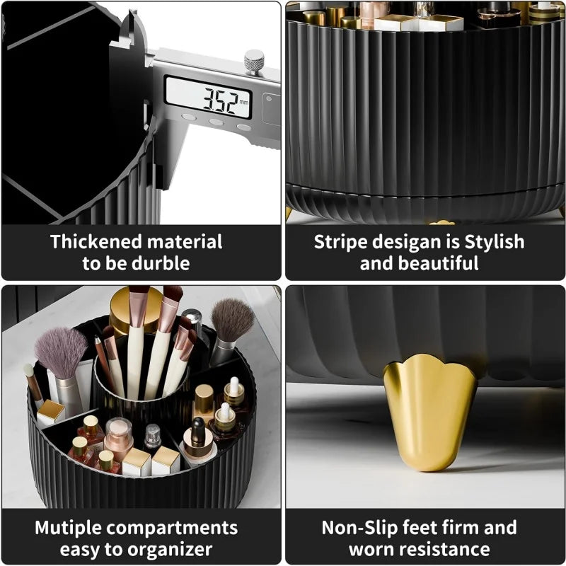 360° Rotating Makeup Organizer with Brush Holder & Perfume Tray
