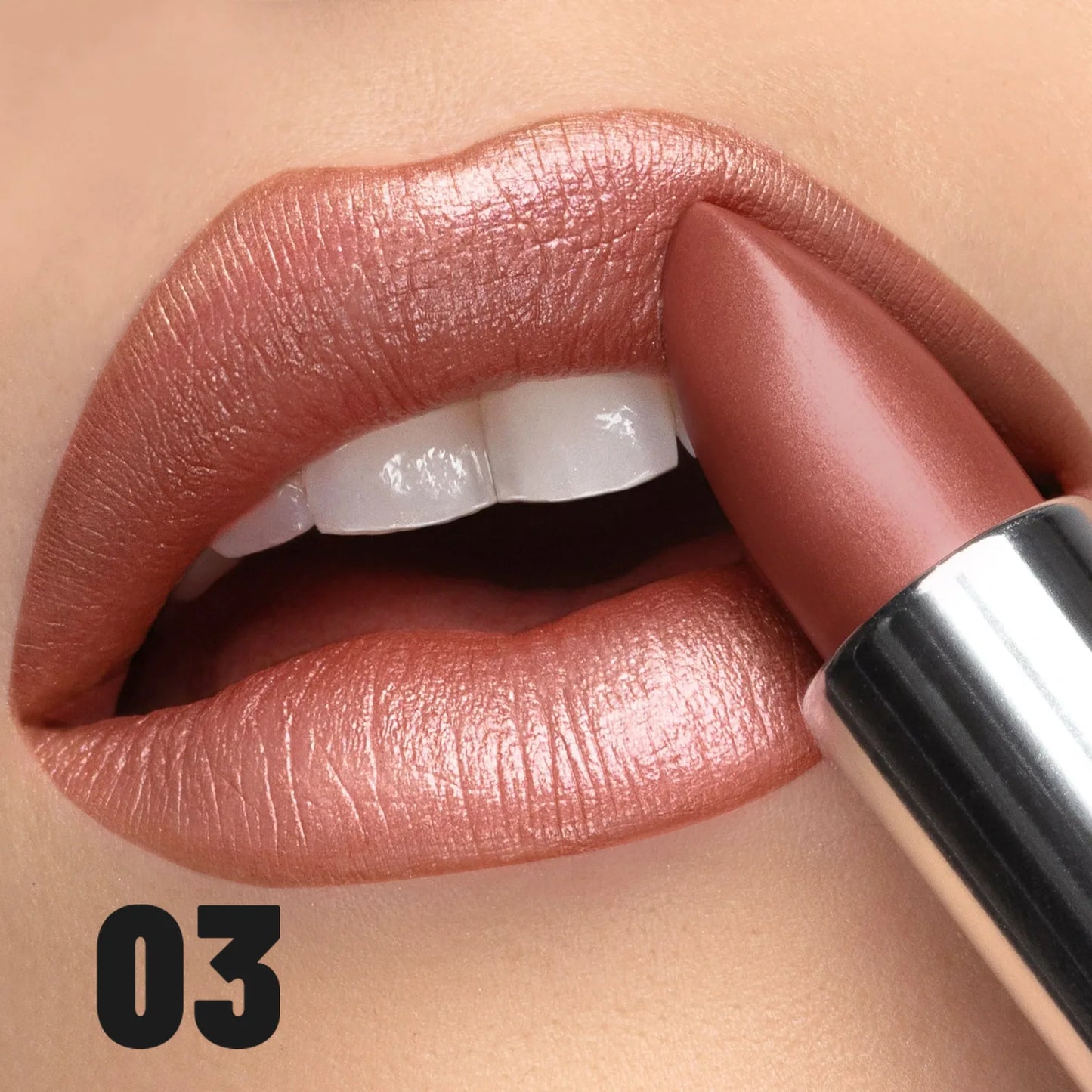 Metallic Lipstick – Frosted Bronze Gold Shimmer, Waterproof