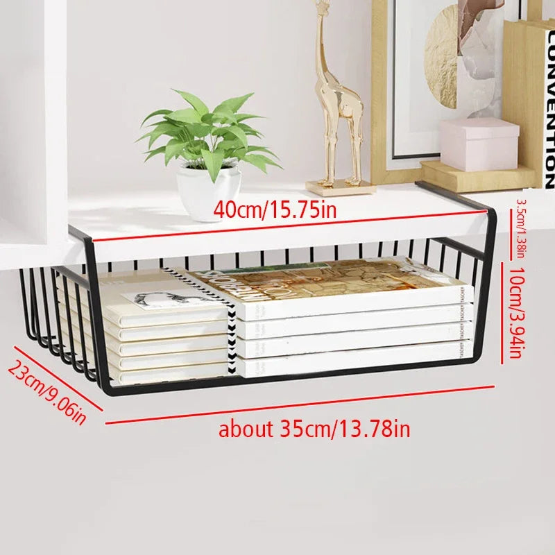 Under-Cabinet Metal Hanging Basket – Kitchen & Office Organizer