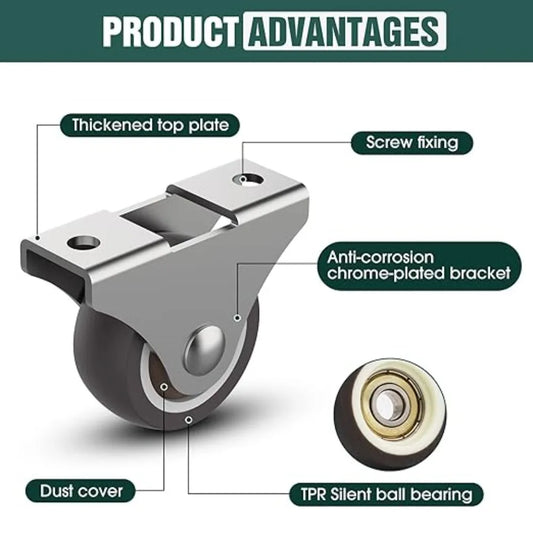 4-Pack Silent Rubber Furniture Casters – Side Mount Low Profile Furniture Casters Oasis Select