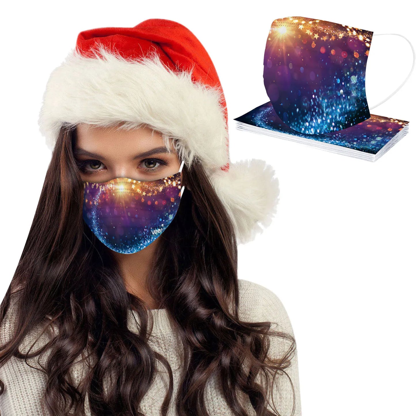 10-Pack Christmas Disposable Face Masks – 3-Ply Earloop Adult