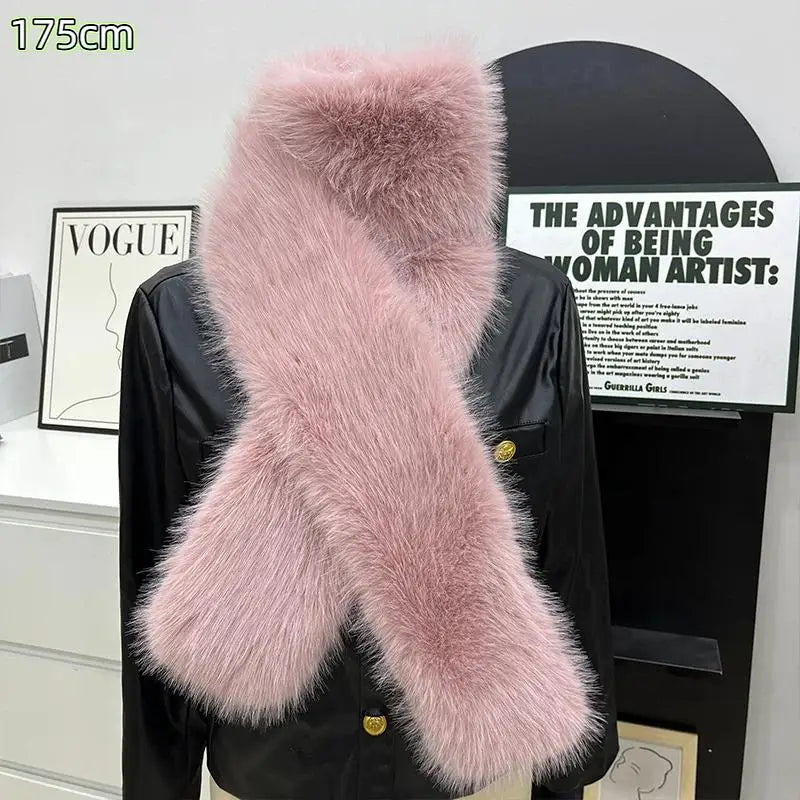 Women's Faux Fur Long Scarf – Fluffy Plush Winter Wrap Shawl