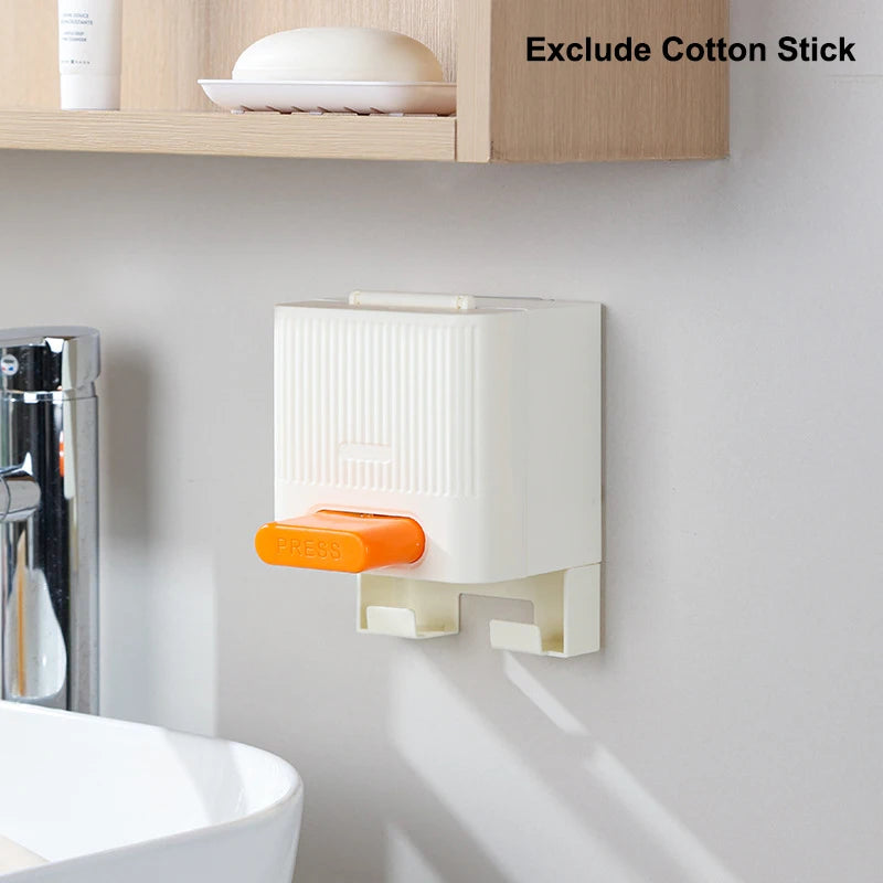 Automatic Press Cotton Swab Dispenser Box | Dustproof Organizer Cotton Swab Dispenser Peaceful Pleasures Health and Wellness Orange