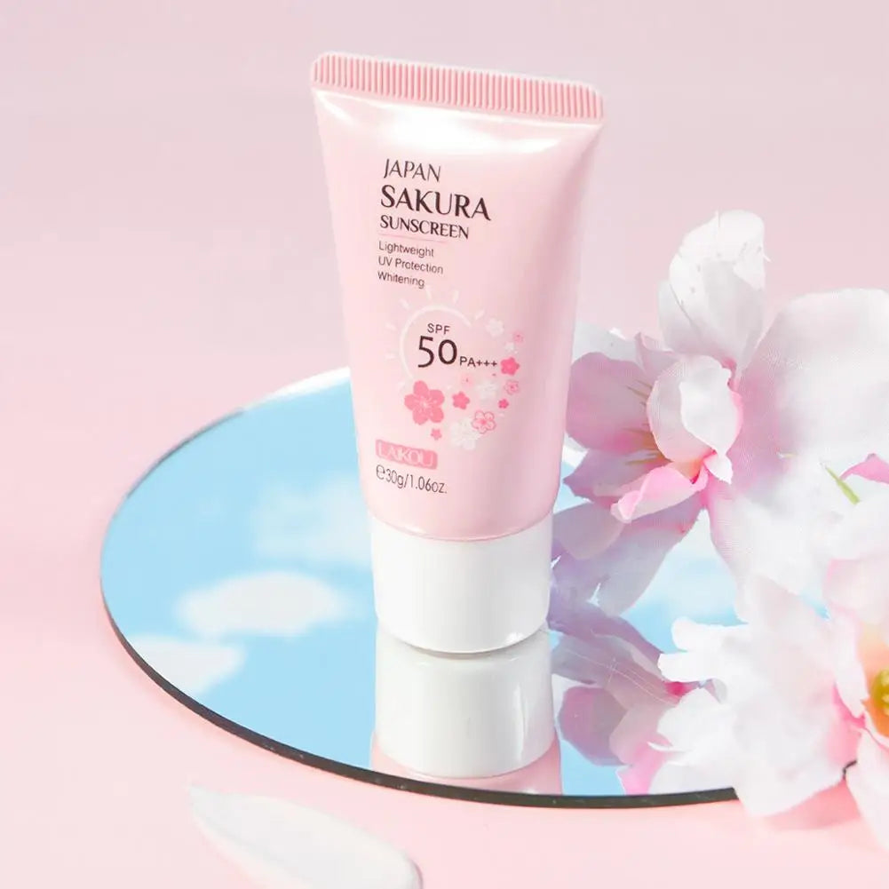 Facial Body Sakura Sunscreen Face Makeup Primer Sunblock Skin Protective Cream Oil-control Moisturizing SPF50 PA+++ Makeup Base Peaceful Pleasures Health and Wellness