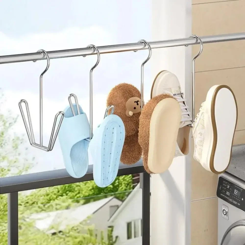 2/5Pcs U-Shaped Stainless Steel Shoes Drying Rack Windproof Quick-Dry Wall-Mounted Space-Saving Indoor and Outdoor Hooks Peaceful Pleasures Health and Wellness