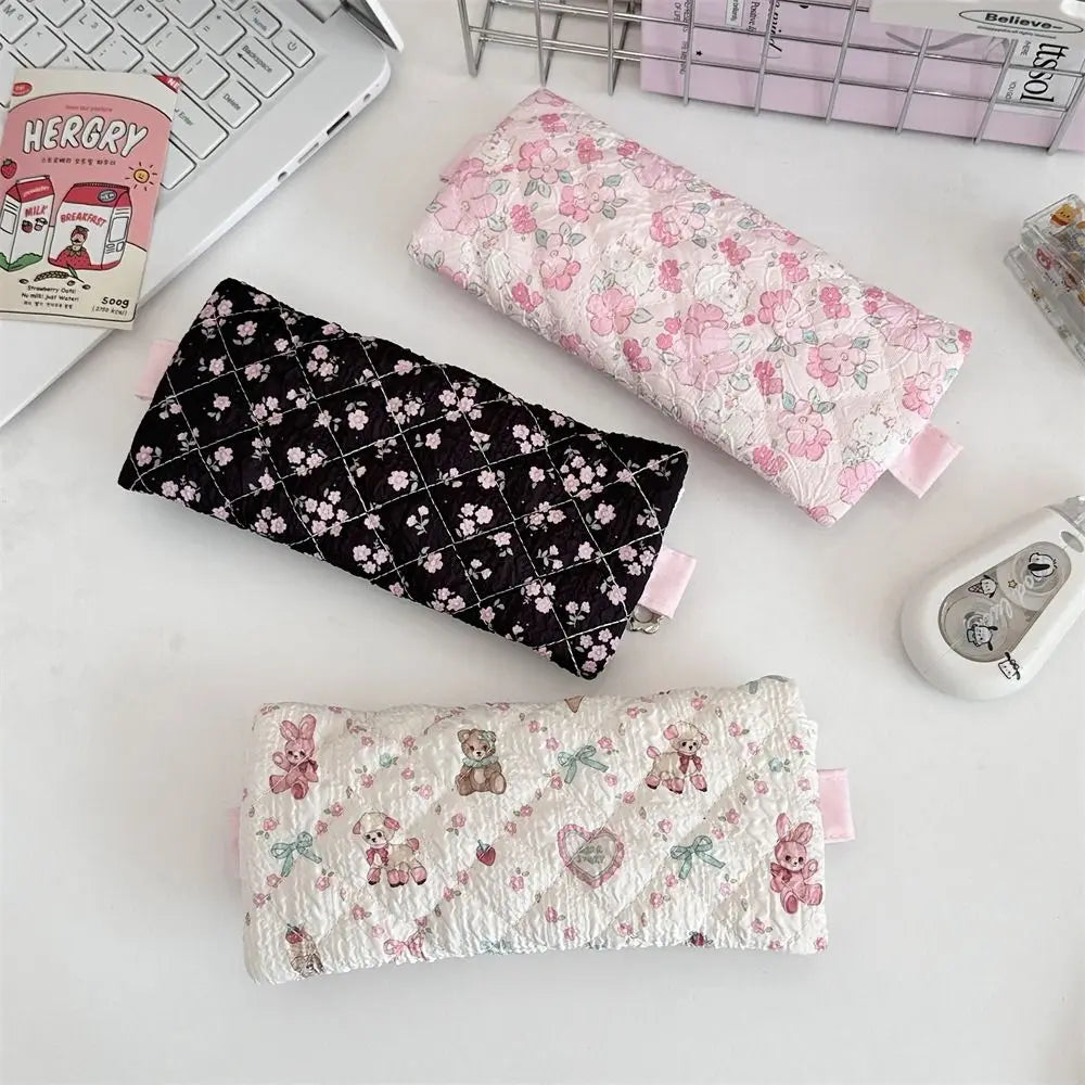 Fresh Lace Pencil Pouch Large Capacity Cosmetic Bag Flower Pattern Pen Case Makeup Bag Cartoon Stationery Storage Bag Peaceful Pleasures Health and Wellness