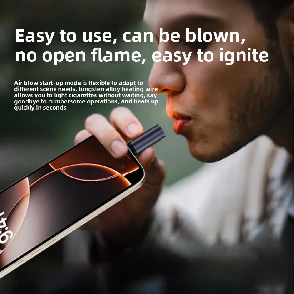 USB-C Flameless Electric Lighter | Blow Ignite & Auto Shut-Off