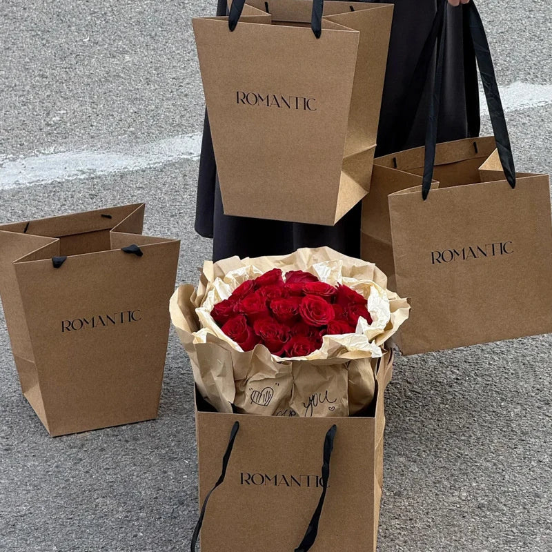 Kraft Paper Tote Bags with Satin Handle | Gift & Wedding Bags