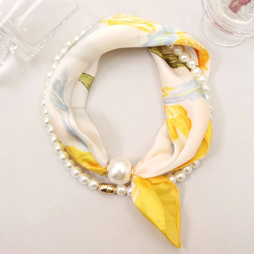 Layered Scarf Necklace with Pearl Chain | Boho Bandana Jewelry