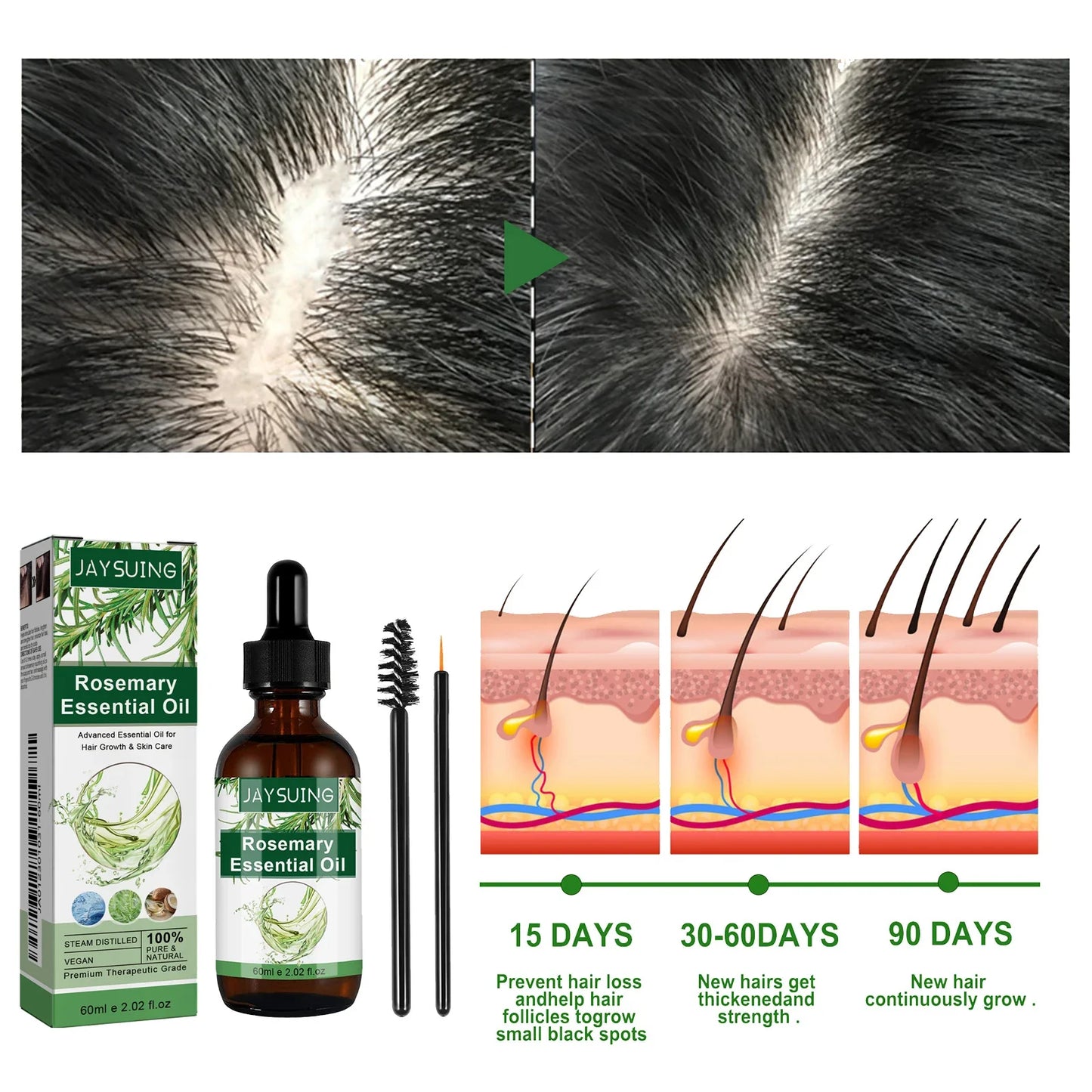 Jaysuing Rosemary Essential Oil Multi-Effect Nourish Shiny Hair Healthy Solid Hair Nourishing Thick Hair Skin Care Essential Oil Peaceful Pleasures Health and Wellness