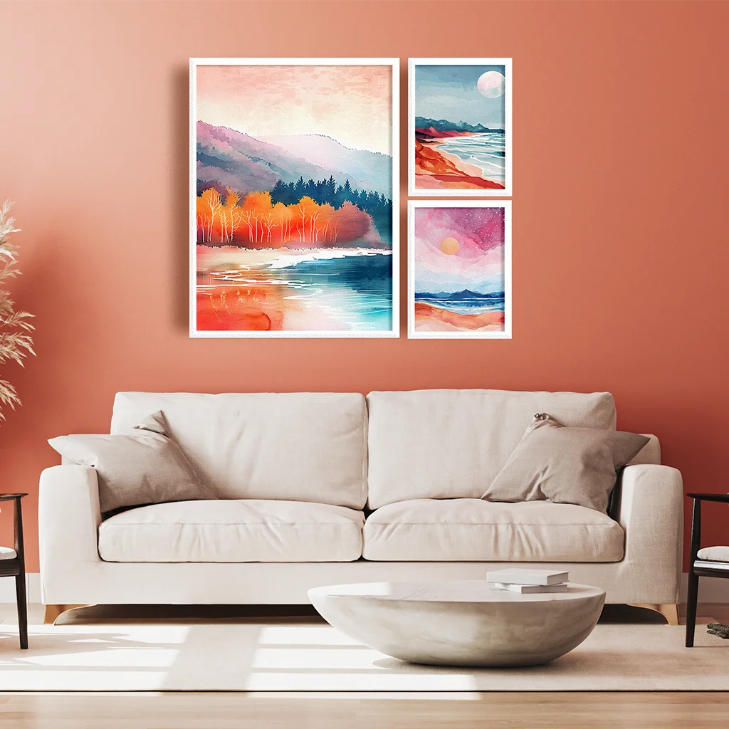 Watercolor Coastal Mountain Canvas Wall Art | Landscape Print Canvas Wall Art Peaceful Pleasures Health and Wellness