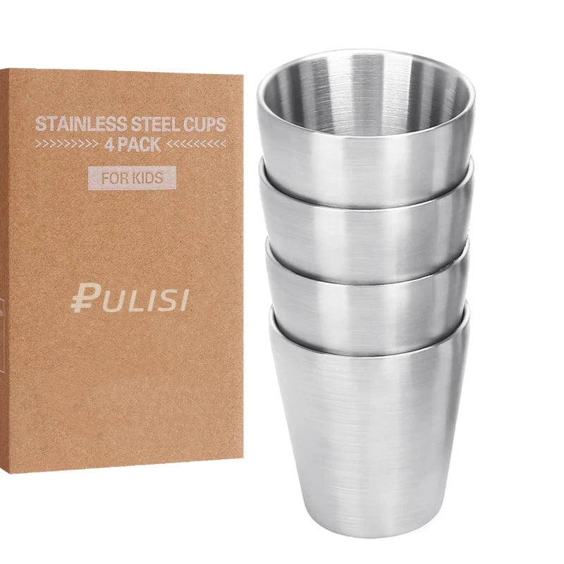 304 Stainless Steel Double Wall Stackable Camping Mugs Set of 4