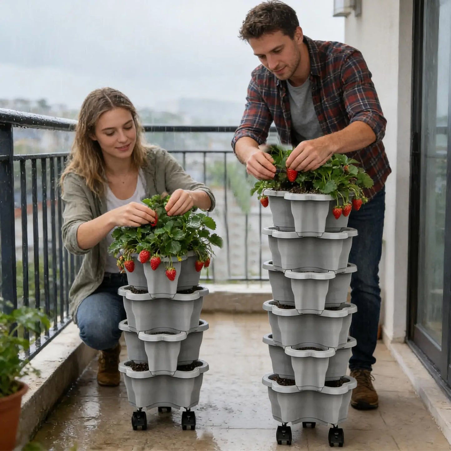 6-Tier Stackable Vertical Planter Tower with Casters | Strawberry Pot