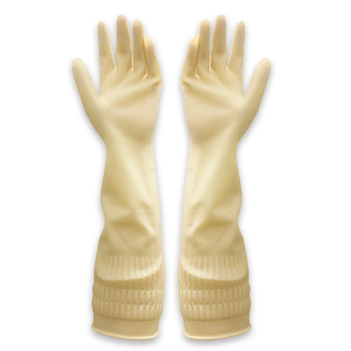 1pair Flexible Comfortable Rubber Clean Gloves Red Dish Washing Long Home Bathroom Cleaning Kitchen Accessories Peaceful Pleasures Health and Wellness Beige S