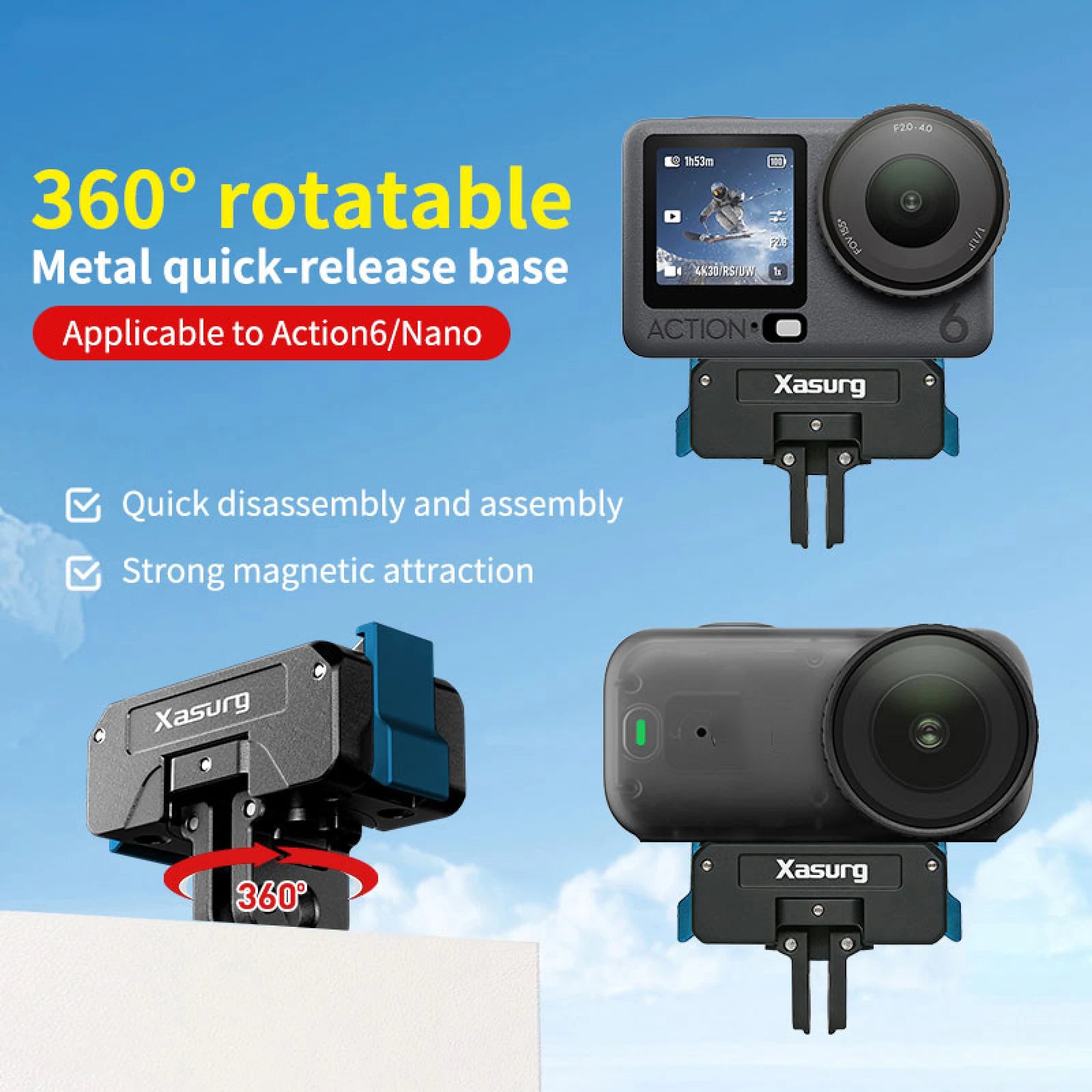 360° Rotation Bidirectional Magnetic Attachment Magnetic Camera Mounting Base For DJI Osmo Action6 For Dji Osmo Nano Camera Peaceful Pleasures Health and Wellness