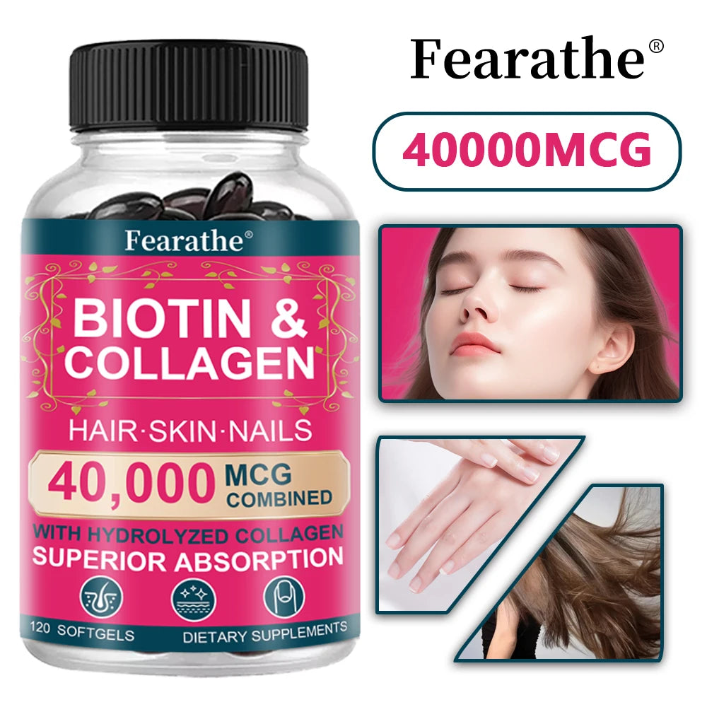 Biotin Collagen Supplement - Hair Growth Support, Skin & Nails - 40000 mcg with Vitamins B Complex, Hyaluronic Acid & Keratin Peaceful Pleasures Health and Wellness