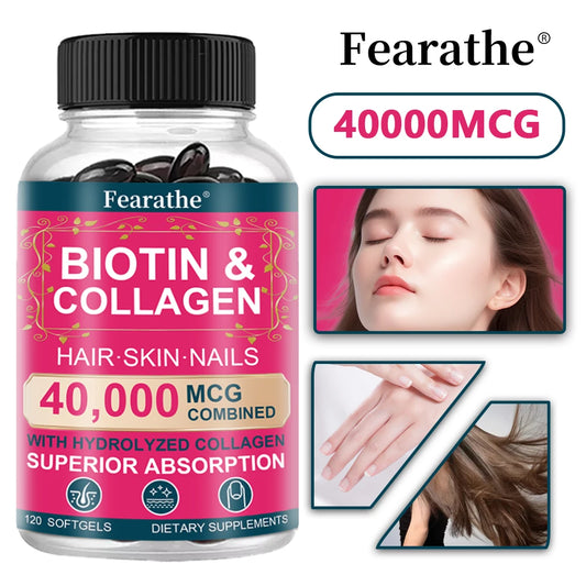 Biotin Collagen Supplement - Hair Growth Support, Skin & Nails - 40000 mcg with Vitamins B Complex, Hyaluronic Acid & Keratin Peaceful Pleasures Health and Wellness