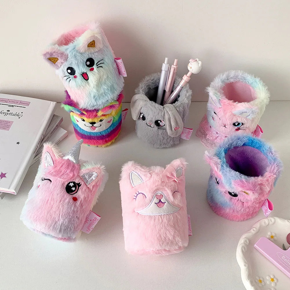 Cute Cartoon Plush Pen Holder Student Learning Stationery Storage