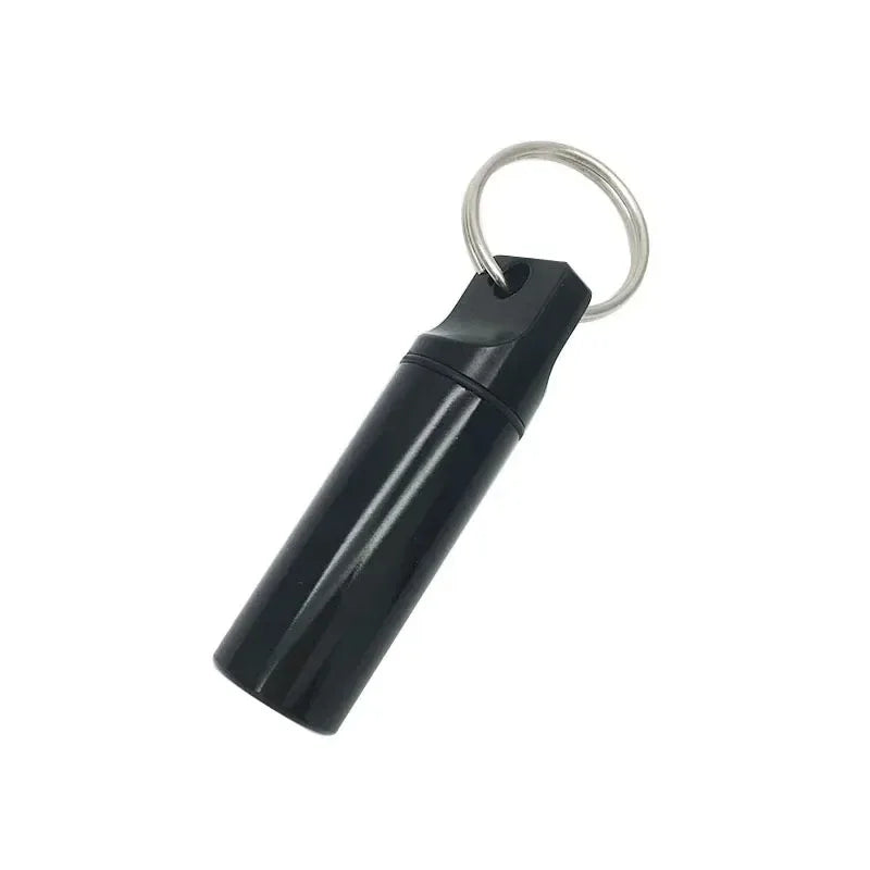 New Portable Waterproof Aluminium Metal Key Ring Pill Box Case Container Organizer Capsule Airtight Tablet for On The Go Storage Peaceful Pleasures Health and Wellness Bright Black China Mainland