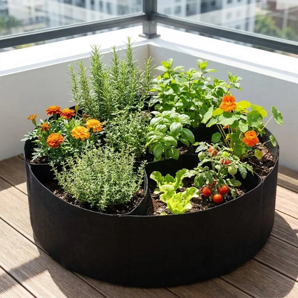 7-Grid Circular Felt Raised Garden Bed | Divided Grow Bag