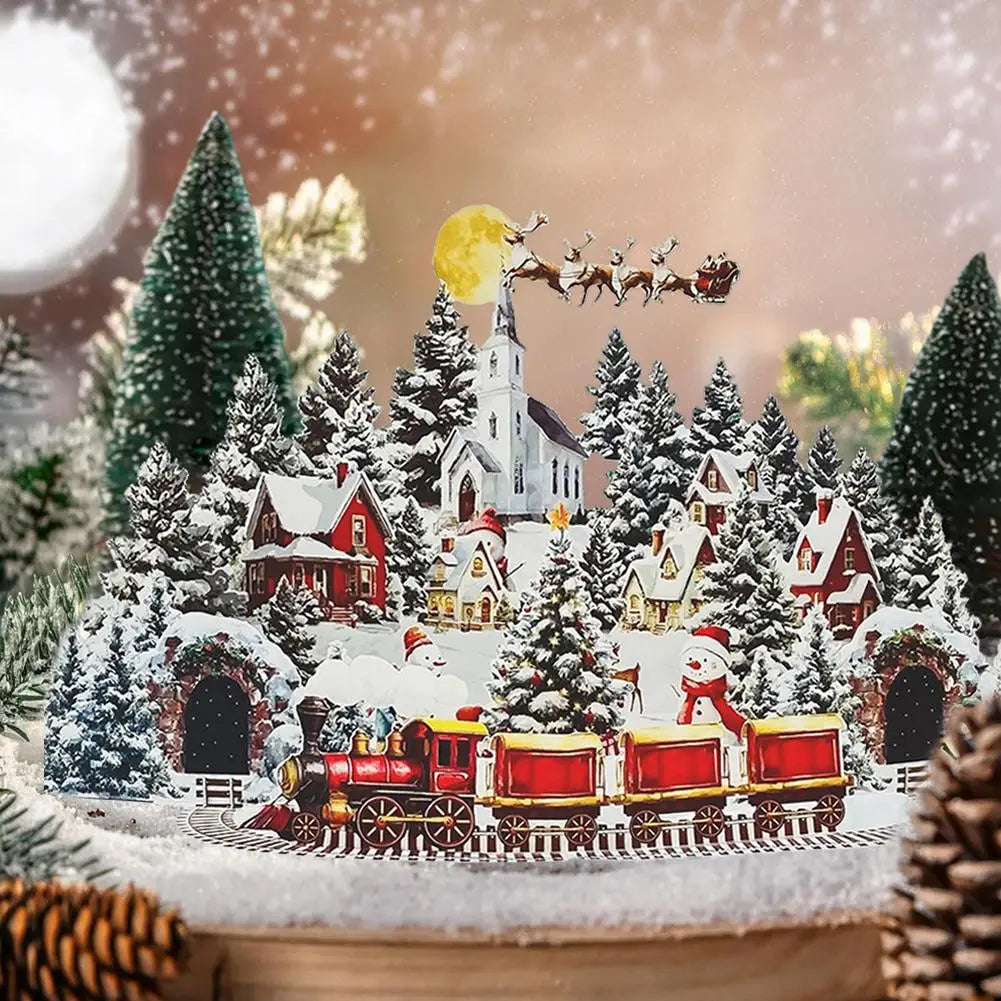 3D Christmas Pop-Up Greeting Card - Snowhouse Forest Elk Design Festive Elderly Party Holiday Decorative Exquisite Paper New Peaceful Pleasures Health and Wellness