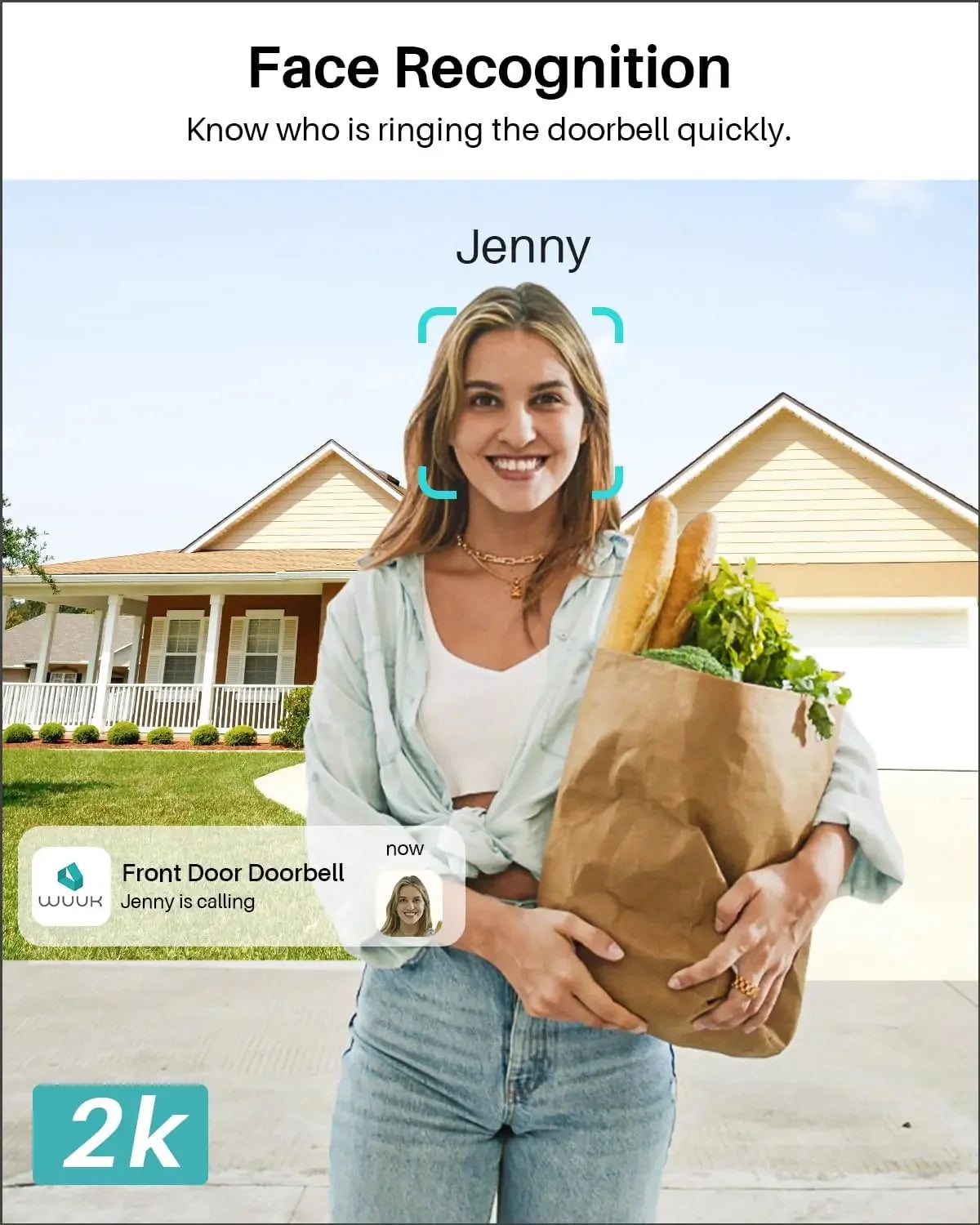 2K Video Doorbell with Face Recognition, Motion Detection, 24/7 Recording, No Subscription Fee, Works with Alexa and Google Home Peaceful Pleasures Health and Wellness
