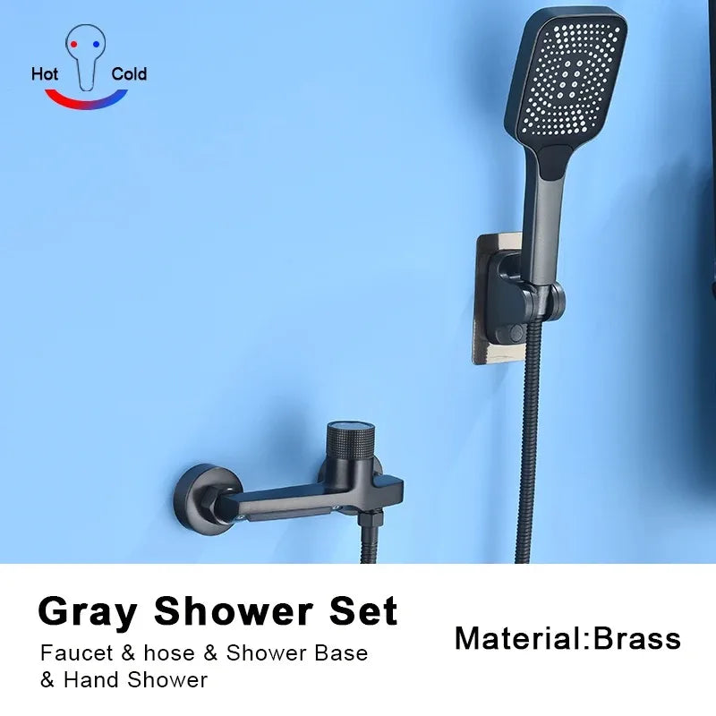 Gray Waterfall Bathtub Faucet & Hand Shower | Brass Wall Mount