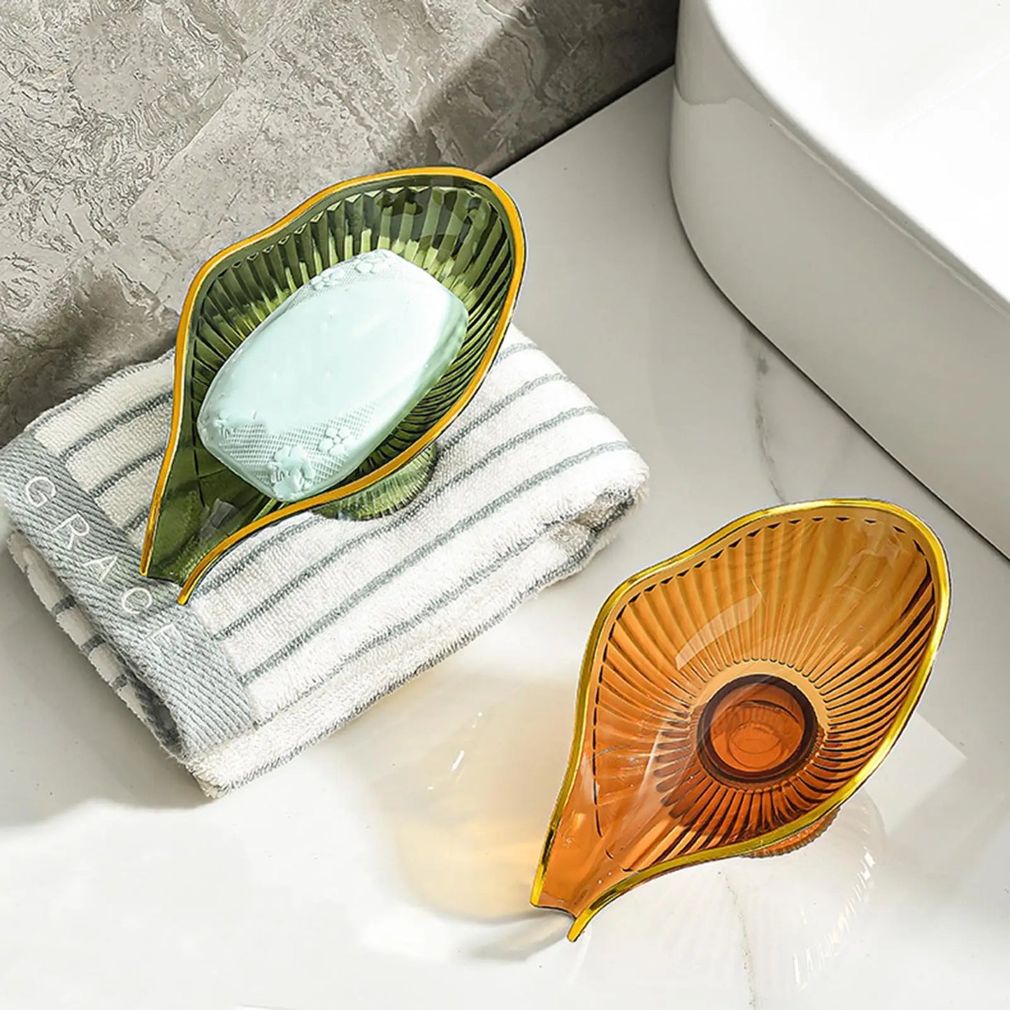 Leaf Self-Draining Soap Dish – Clear Non-Slip Soap Holder Tray