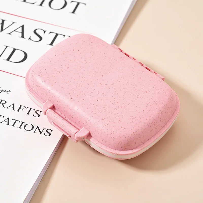 Mini Portable Pills Organizer Case 8 Grids Pill Box Tablet Storage Container Weekly Medicine Pill's Box Pill Case Drug Dispense Peaceful Pleasures Health and Wellness 8G-Pink