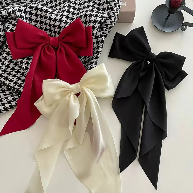 Korean Accessories Hair Clips Women Girls Big Bowknot Solid Satin