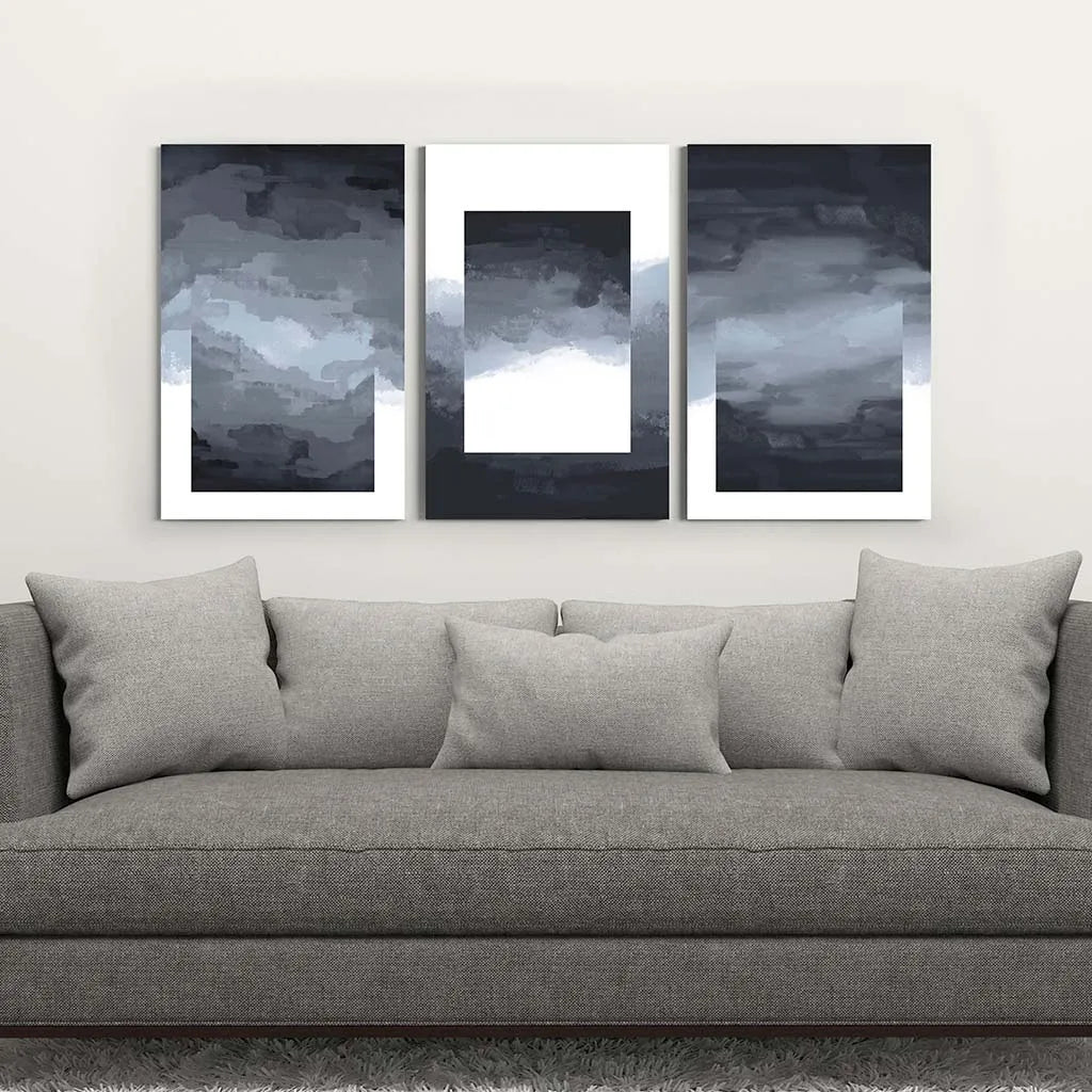 Abstract Black White Grey Canvas Wall Art | Modern Ink Poster Canvas Wall Art Peaceful Pleasures Health and Wellness