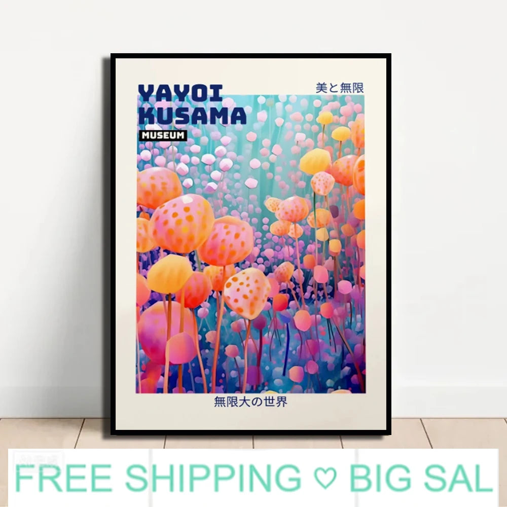 Abstract Yayoi Kusama Style Canvas Poster, Japanese Modern Art Mural Frameless Wall Art for Home Living Room Gallery Decor Peaceful Pleasures Health and Wellness