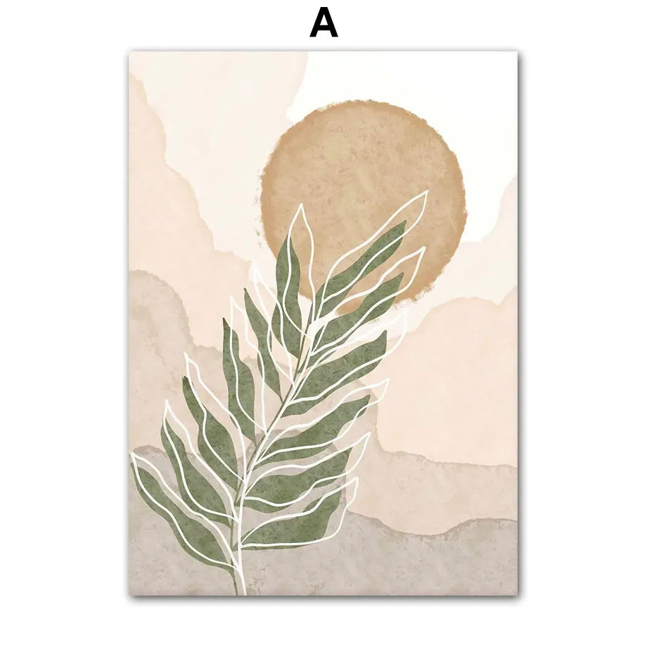 Boho Abstract Canvas Wall Art | Nordic Botanical Print Unframed