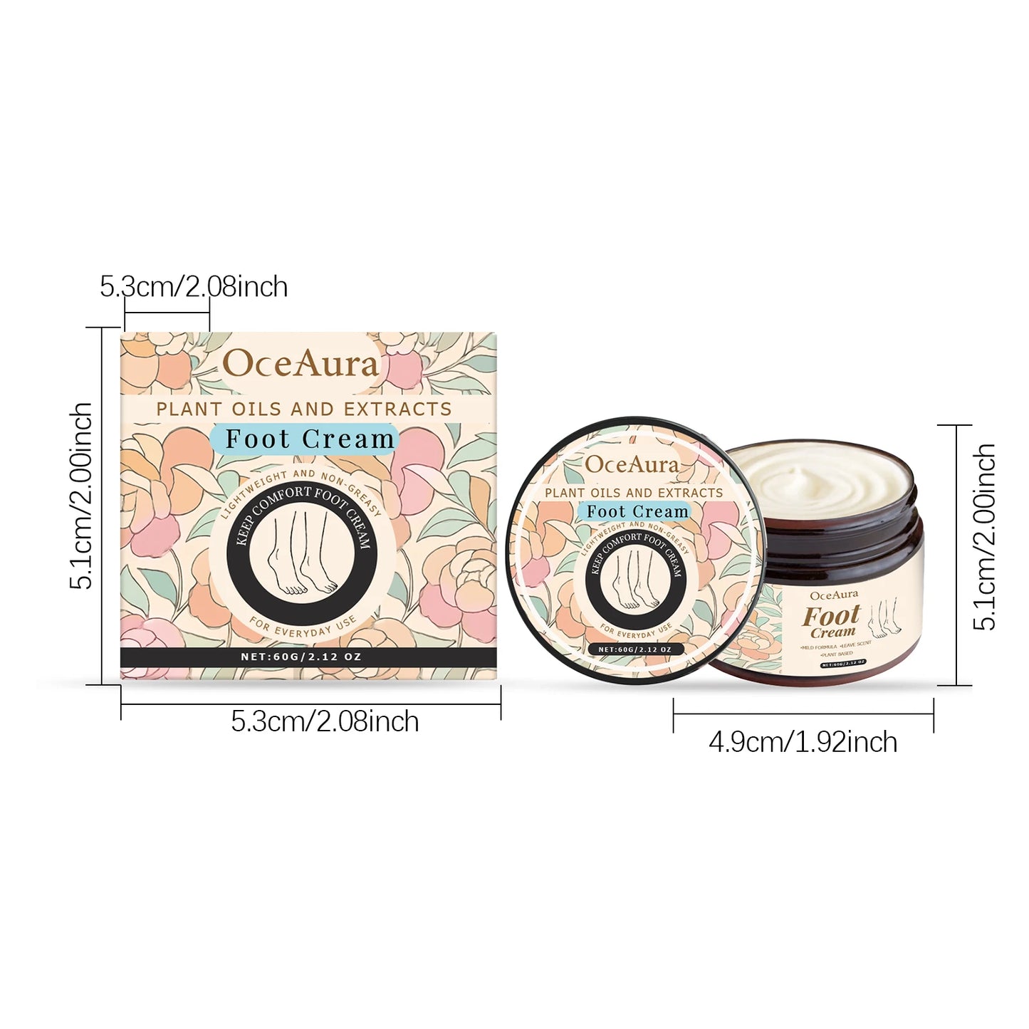Foot Moisturizing Cream Moisturizing Relaxing Foot Care Nourishing Anti-Cracked Smoothing Softens Cuticles Daily Foot Care Peaceful Pleasures Health and Wellness 60g Boxed